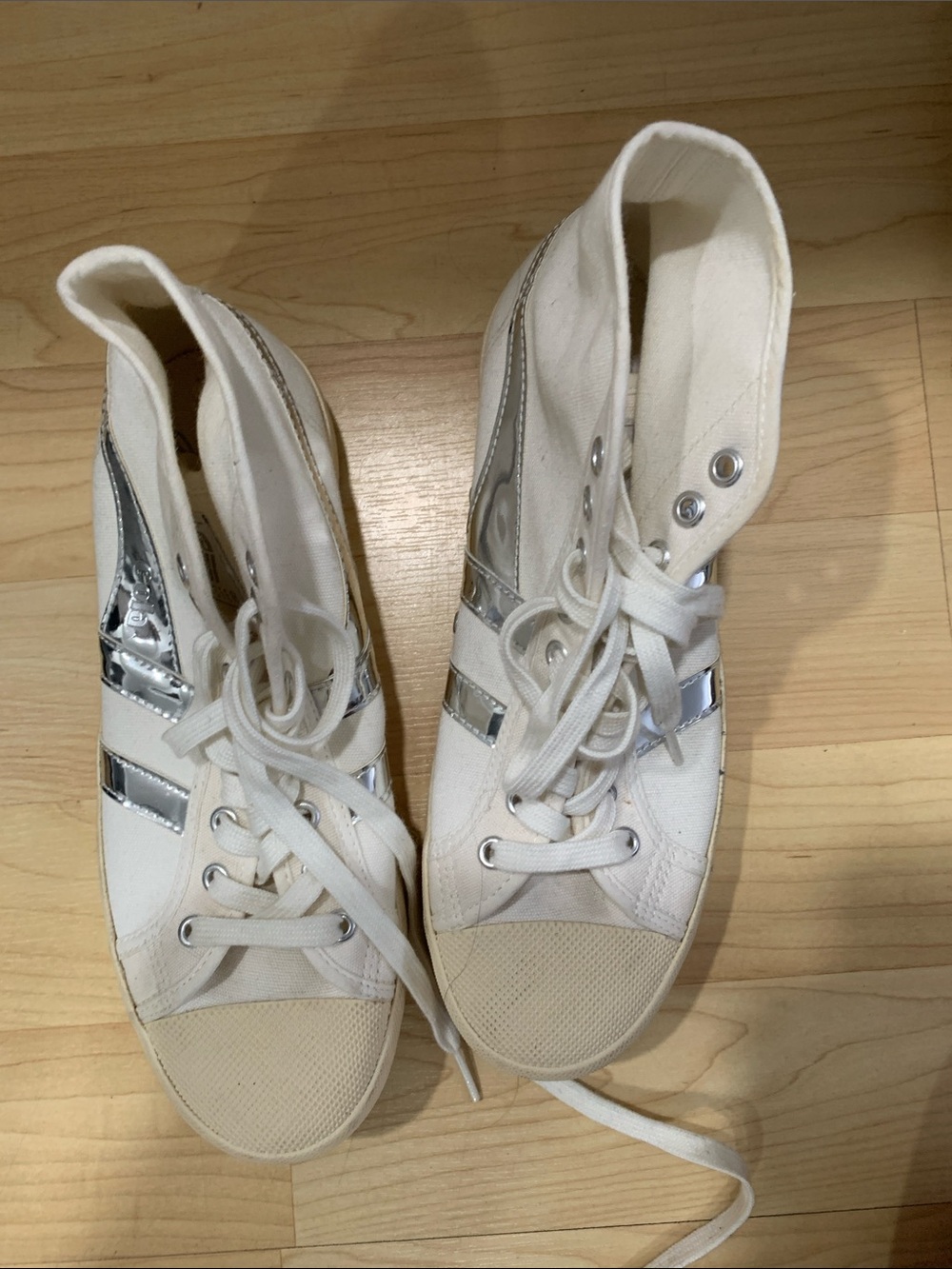 Gola x J.Crew White Canvas High-Top Sneakers with Silver Stripes